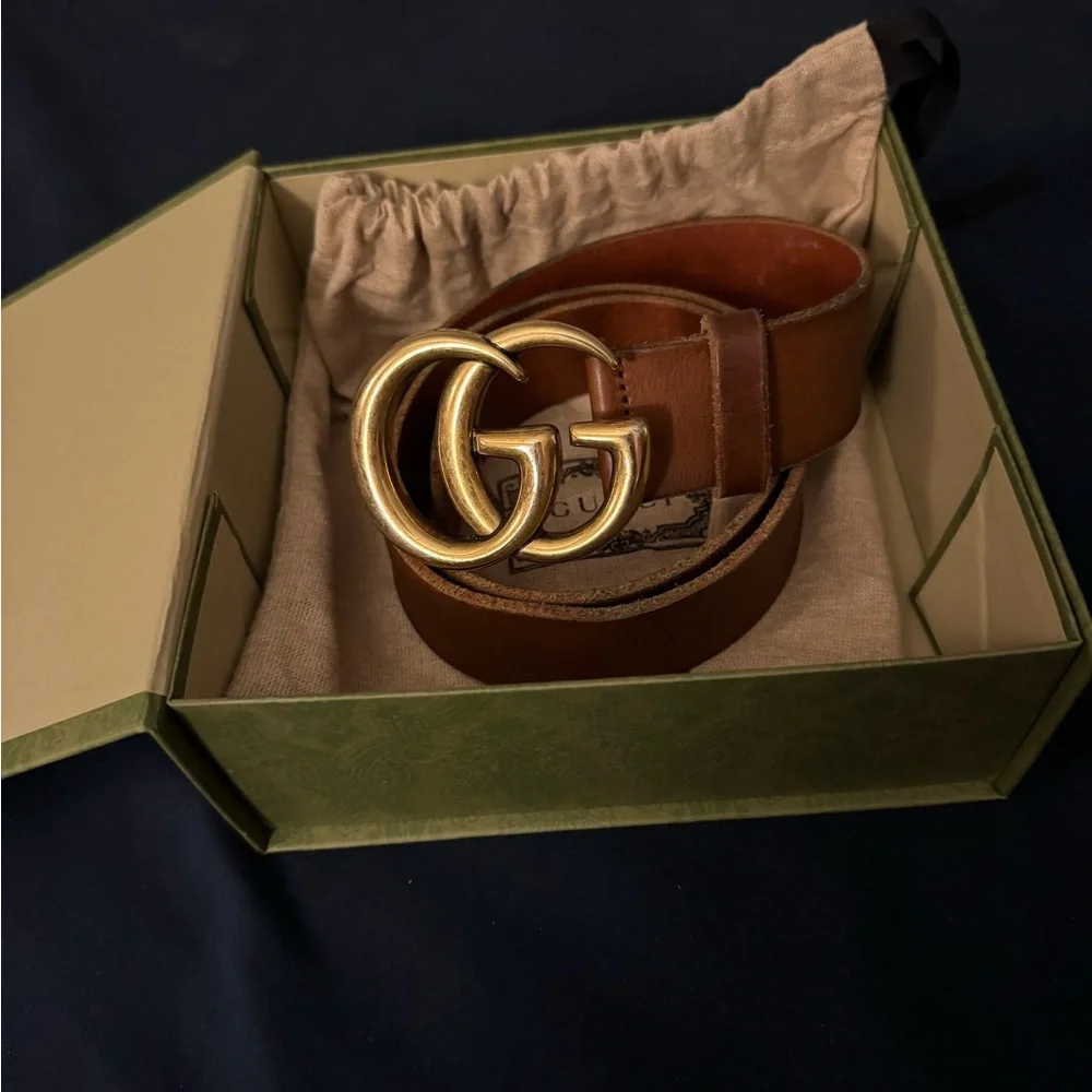 Gucci-GG MARMONT WIDE BELT Brown - Picture 1 of 6
